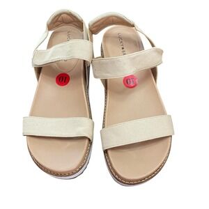Lucky Brand Womens Lp-Iadan Slingback Sandals Beige Ankle Strap Mid Heel Size 10